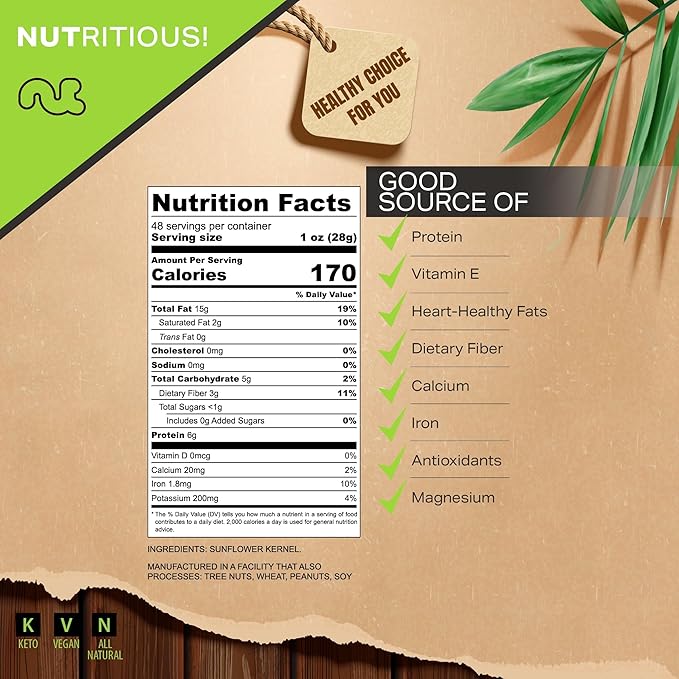 NUT CRAVINGS - Raw Sunflower Seeds Kernels to eat, Unsalted, Shelled Hulled, (48oz - 3 LB) Bulk Nuts Packed Fresh in Resealable Bag - Kosher Healthy Snack, Food Assortments Ideal for Trail Mixed Nuts