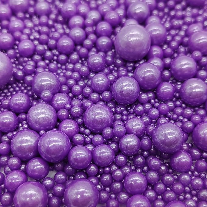 Edible Purple Sugar Pearls Sprinkles Candy Mix Size Pearls Cake Decorations Cupcake Toppers Decorating Perfect for Wedding Party Valentine Christmas Supplies 4.58OZ