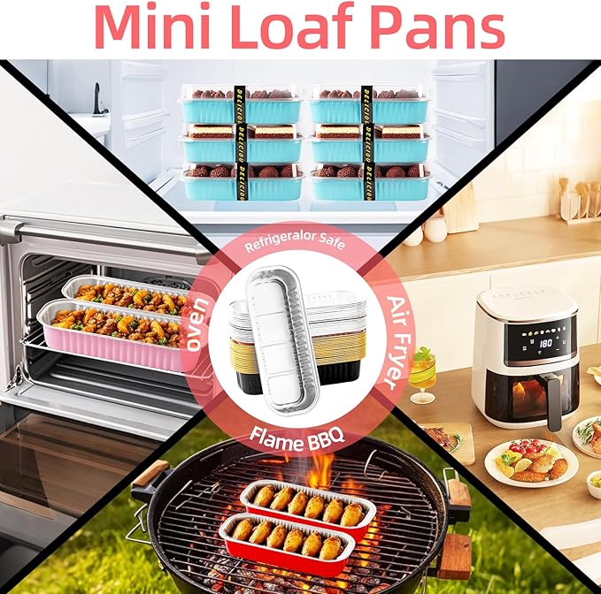 Mini Loaf Pans with Lids and Spoons Sealing Sticker,120 Pcs 6.8oz Cake Pans for Baking Disposable Aluminum Foil Christmas Cake Pan (mixed)
