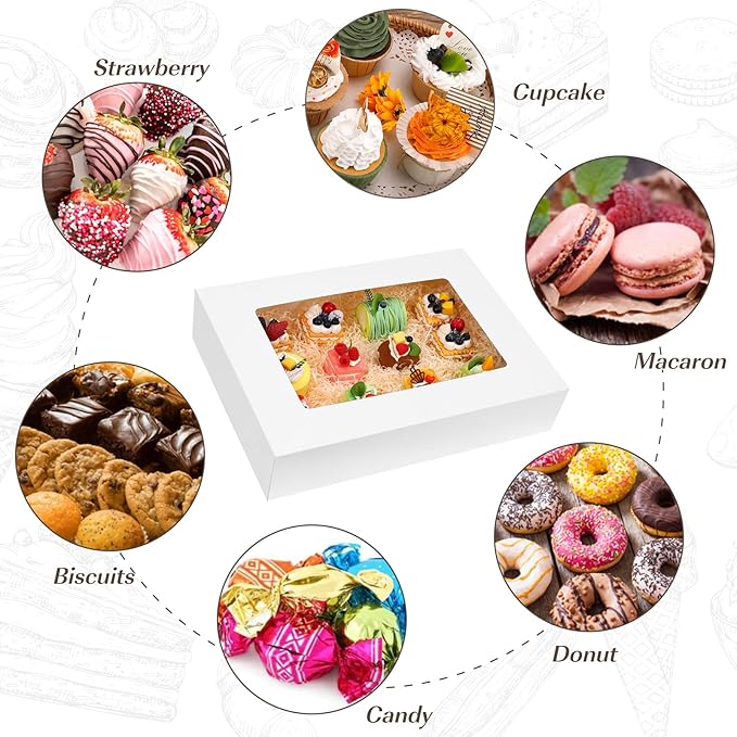 Moretoes 20pcs 19x14x4in Sheet Cake Boxes, White Rectangle Bakery Boxes with Window, for Cake Pastry Baking Donuts Cupcake Pie Packaging