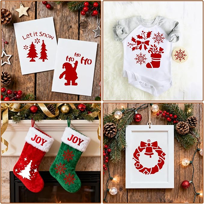 24 Pcs Christmas Stencils for Crafts Reusable, 3x3in Christmas Snowflake Stencils for Painting on Wood, Winter Holiday Templates for Greeting Cards, Crafts Ornaments Wall Window Door DIY Decoration