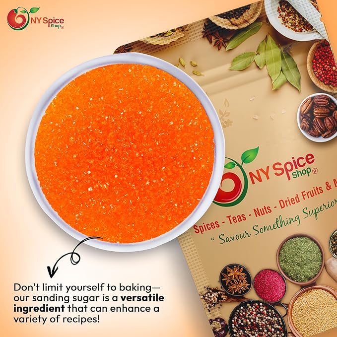 NY Spice Shop Orange Sanding Sugar - 1 Pound Sweet Edible Sprinkles for Party Decoration, Cakes, Cupcakes, Cookies Toppings & Dessert Dishes - Colorful Sugar Sprinkles for Party Favors & Baking Treats