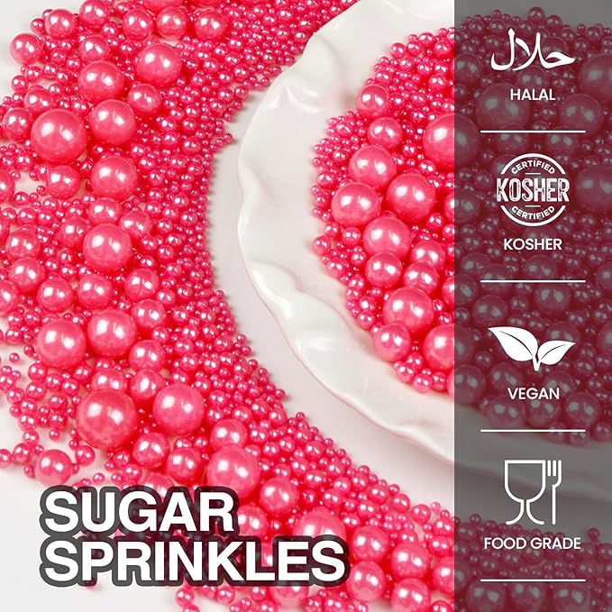 Deep Pink Pearl Sprinkles, Edible Candy Sugar Pearls, 150g/5.29oz, Pink Sprinkles for Cake Decorating, Baking Cake Decorations, Cupcakes, Foodgrade Toppers, Wedding Party Chirstmas Supplies