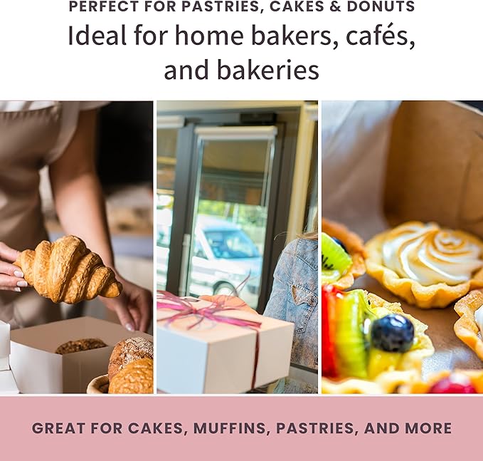 FC Meyer Bakery Boxes - Reversible 8” Classic Cake Box, Secure Your Bakery Box With Special Side Panel Clips & A Front Tuck Lock, No Taping Or Twine Needed, Made In USA, Size 8 x 8 x 5 (Pack of 50)