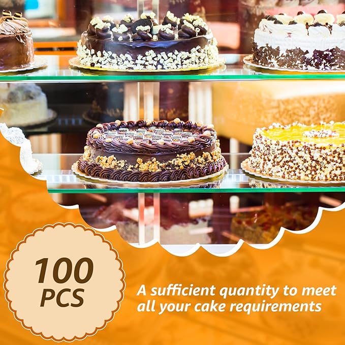 100 Pack 8 Inch Gold Wave Cake Boards, Round Cake Base Board Circles, Disposable Cake Stand Pizza Cardboard for Wedding Birthday Anniversary