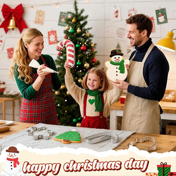 6 Pcs Large Christmas Cookie Cutters 8" Stainless Steel Metal Cookie Baking Cutter for Holiday, Xmas Tree, Snowman, Gingerbread Men, Gnome, Candy Cane, Snowflake
