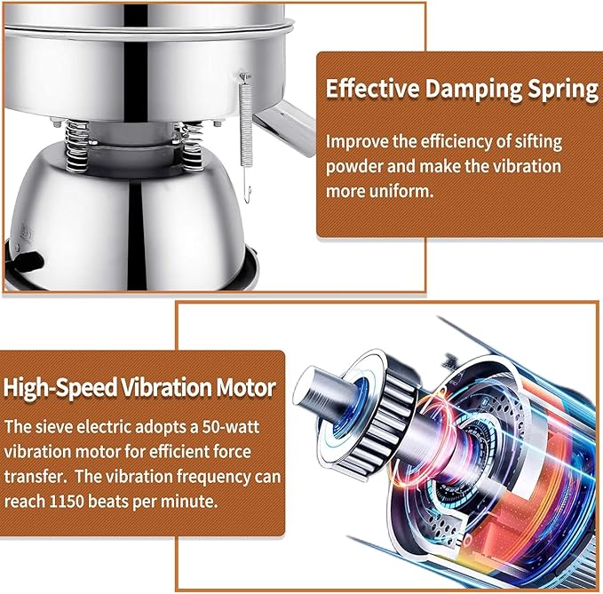 Automatic Vibrating Sieve Shaker – 40 Mesh + 60 Mesh Flour Sifter, Electric 110V 55W Sifter Machine for Flours, Herbal Powder