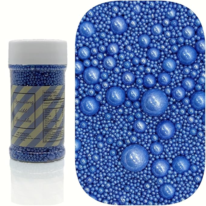 Dynastang Mixed Size Royal Blue Pearls Sprinkles Edible Pearls Cake Decorating Pearls Cake Decorations Cupcake Toppers Cookie Decorating Perfect for Cakes, Cupcakes, Desserts Toppings 3OZ