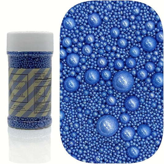 Dynastang Mixed Size Royal Blue Pearls Sprinkles Edible Pearls Cake Decorating Pearls Cake Decorations Cupcake Toppers Cookie Decorating Perfect for Cakes, Cupcakes, Desserts Toppings 3OZ