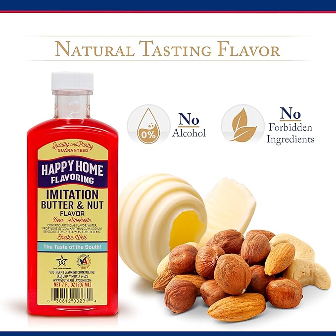Happy Home Imitation Butter & Nut Flavoring, Non-Alcoholic, Certified Kosher, 7 oz.