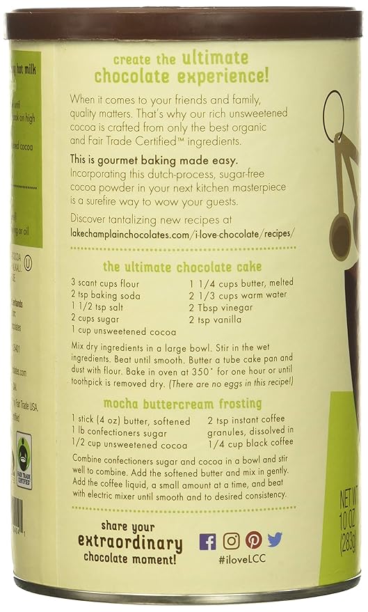 Lake Champlain Chocolates Unsweetened Organic Cocoa, 10 oz