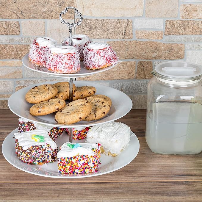 Klikel 3 Tiered Serving Stand -Silver Serving Tray for Parties - Round Platter for Cupcakes Fruits Dessert or Tea - Cake Pop Stand and Buffet Server