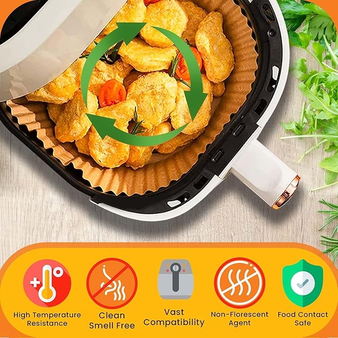 8-Inch Square 125pcs Air Fryer Paper Liners for Easy Cleanup - Non-Stick, Heat-Resistant, and Perfect Fit for Hassle-Free Cooking | Bleach-Free Parchment| (8 In/20cm)
