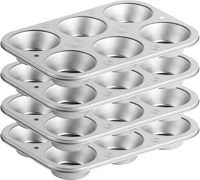 DecorRack 4 Pack Non-Stick Muffin Pans, 6-Cup, Bakeware for Baking Cupcakes (Pack of 4)