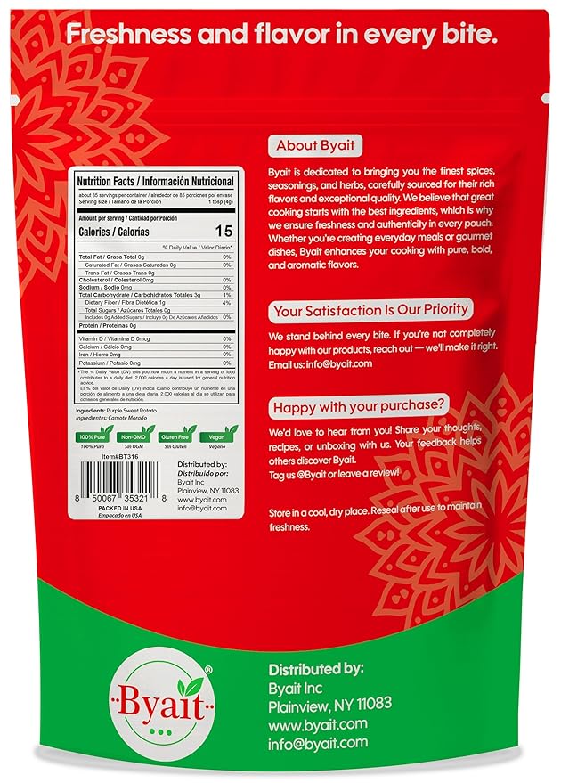 Byait Purple Sweet Potato Powder 12 Oz, No Additives, Natural Purple Food Coloring Powder for Baking, Smoothies, Juices, and Desserts, Vegan, Gluten Free, Non-GMO