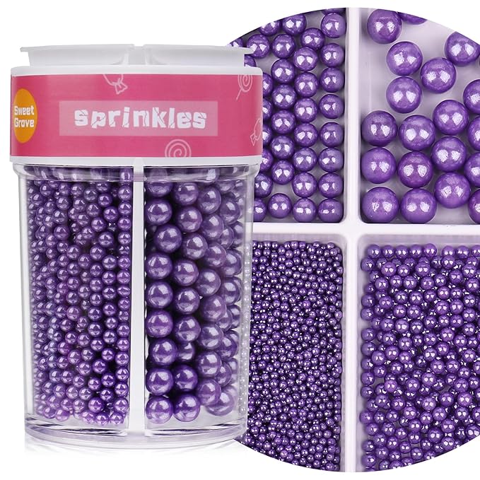 Purple Sprinkles for Cake Decorating, 7.8oz Edible Pearl Sprinkles, Sugar Candy Pearls for Baking, Cookie Decorations & Cupcake Topper, Wedding Party Halloween Supplies (Royal Purple, 4 Sizes)