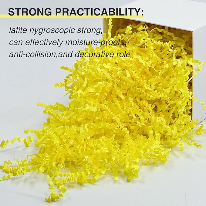 2LB Crinkle Paper Shred Filler for Bag Gift Box Basket Confetti Paper Shreded Stuffing Decorations(Yellow)