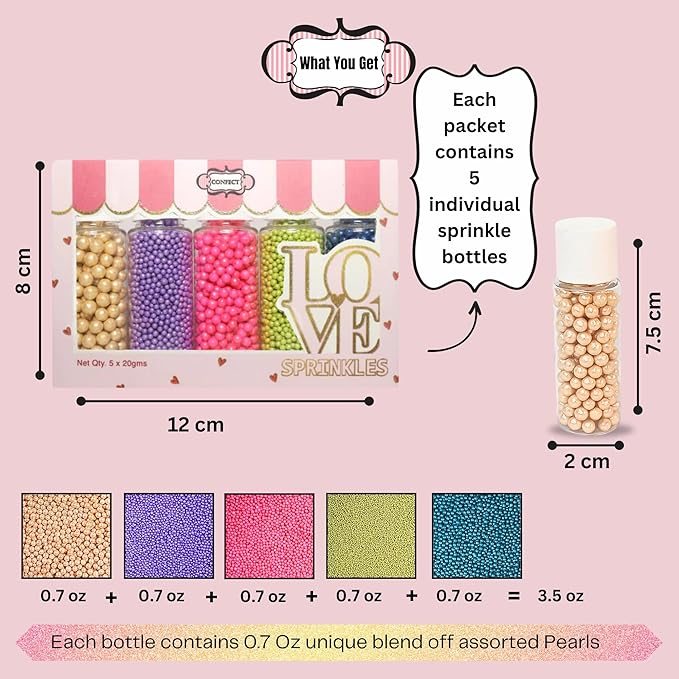 Confect Pearl Sprinkles | Pack of 5 Tropical Tea Party Disco Ball Sprinkles | Mix Golden, Purple, Neon Pink, Lime Green & Navy Blue Pearl Dragees - Vegan, Gluten-Free, Nut-Free, Soy-Free, Dairy-Free, Palm Oil-Free, No Artificial Dyes - 5 Oz