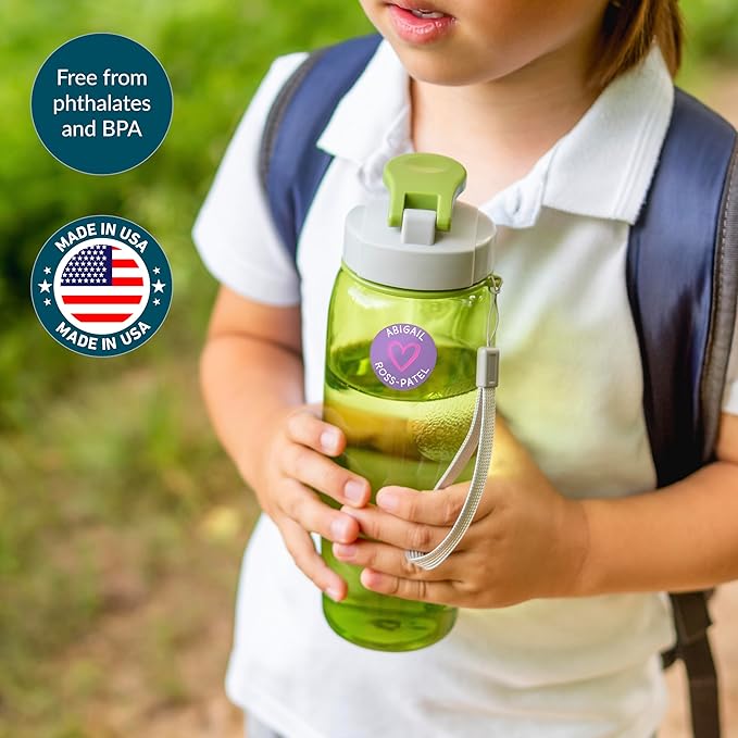 Personalized Waterproof Name Labels for Kids | Optional Packs 50, 150, 230 Labels | Custom Name Stickers for Kids' Clothing Tag, Water Bottle, Lunch Box, Customize Kid Name Label for Daycare Hearts
