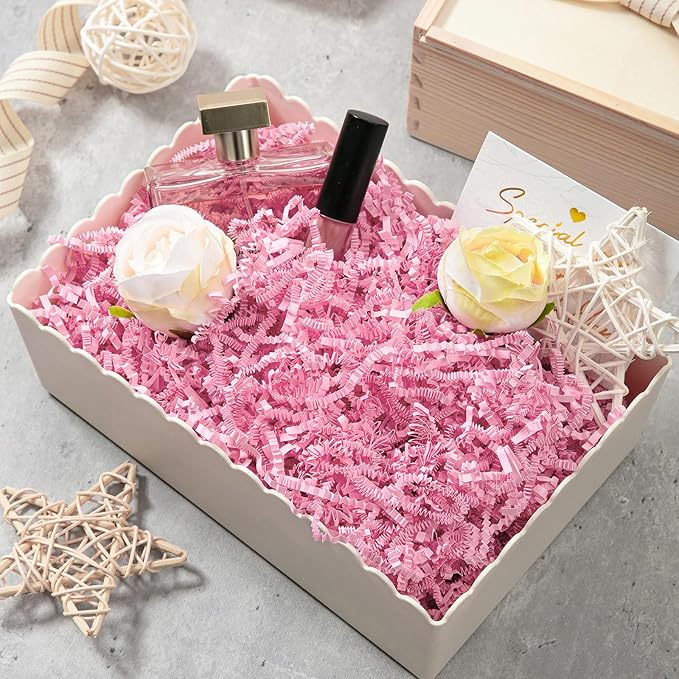 Mefleet 1 LB Crinkle Cut Paper Shred Filler Light Pink Crinkle Shredded Paper for Gift Box - Gift Basket Bag Filler - Grass Cushion Stuffing for Valentine's Day, Birthday Packaging Wrapping