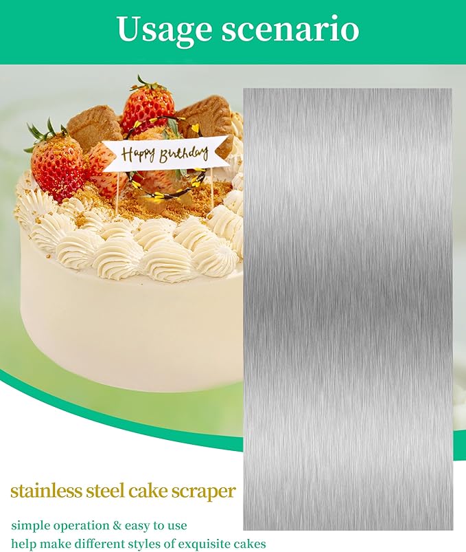 Cake Scraper Smoother Cake Decorating Supplies Kit 8.6 Inch Metal Bench Scraper for Baking Buttercream Smoother Stainless Steel Frosting Cake Comb Edge Side Jagged Comb for Cream Cake-1