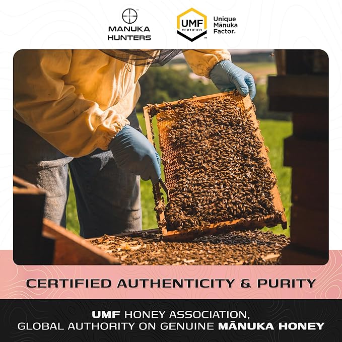 Manuka Hunters UMF 20+/MGO 830+ Certified New Zealand Manuka Honey - 100% Pure Natural Sweetener - Gluten, Dairy Free - Ideal for Tea, Coffee, Smoothies, and Baking - Sustainable - 4.4oz=85ml Jar