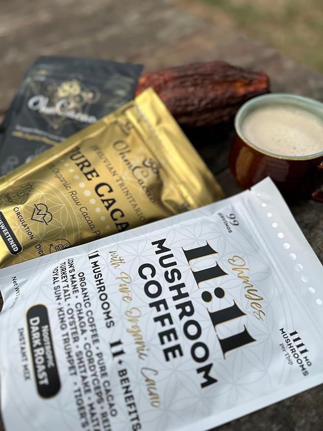 OhmYes Trio: Organic 11 Mushroom Coffee, Pure Cacao, & Mushroom Cacao