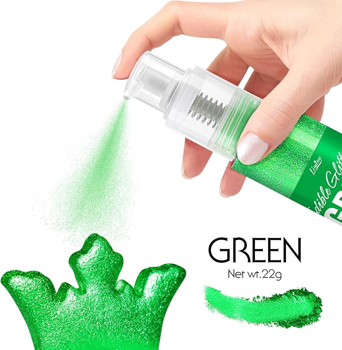 Edible Glitter Spray - 22g Edible Luster Dust Metallic Food Grade Glitter for Drinks, Cake Decorating, Baking - Edible Food Coloring Powder Shimmer Glitter for Cocktail, Icing, Candy (Green)