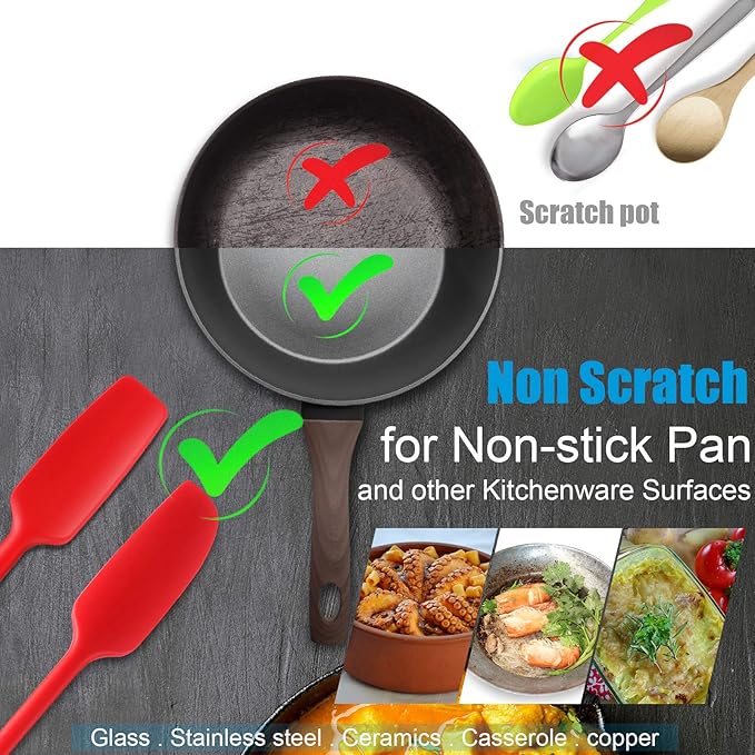 2 Pieces Long Handle Silicone Jar Spatula Non-Stick Rubber Scraper Spatula Silicone Scraper for Jars, Smoothies, Blenders Cooking Baking Stirring Mixing Tools (Red)