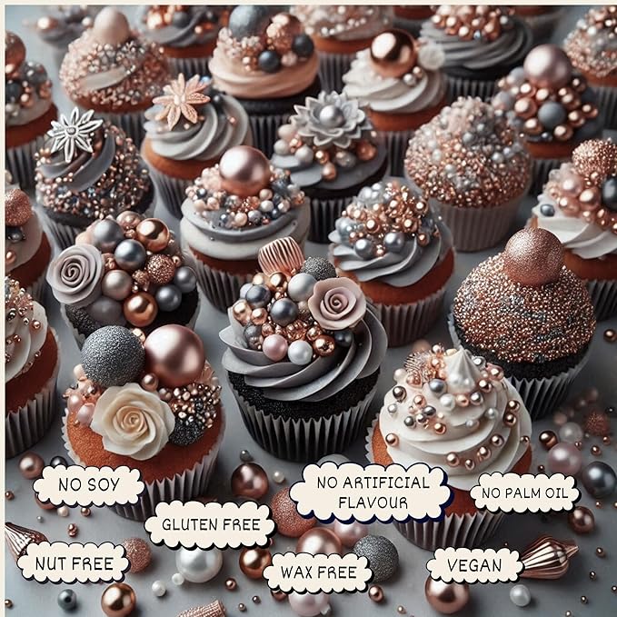 Confect Metallic Sprinkles Mix for Cake Decorating – Silver, Copper & White Pearl Edible Sugar Balls | Disco Ball Cake Toppers, Baking Decorations | Vegan, Gluten-Free, Nut-Free, Soy-Free, Dairy-Free, Palm Oil-Free- 4.2 Oz