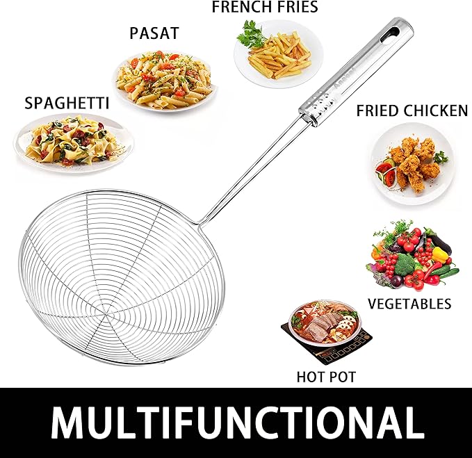 Anaeat 6.1" Stainless Steel Spider Skimmer, Professional Kitchen Pasta Strainer Spoon with Long Handle - Asian Strainer Ladle Wire Skimmer Spoons for Cooking and Frying