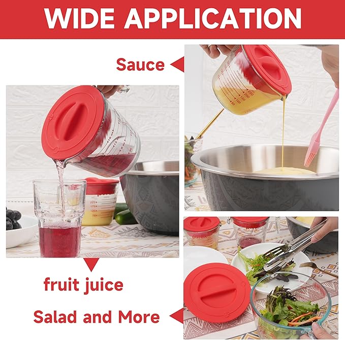 1 Pack Silicone Replacement Lids, Only Fit For Pyrex 2-Cup Tempered Glass Liquid Measuring Cups, Reusable & Food-Grade Silicone, Dishwasher & Microwave Safe (Cups not Included)