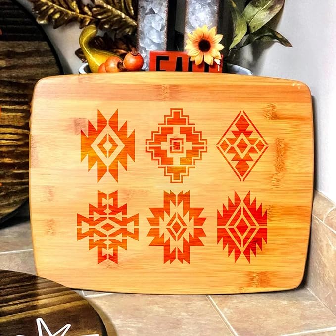 yhslmh Tribal Geometric Stencils for Painting on Wood Furniture Wall Reusable Canvas Aztec Stencil for Crafts Kids Boho Drawing Card Making Pattern Decorative (Aztec)