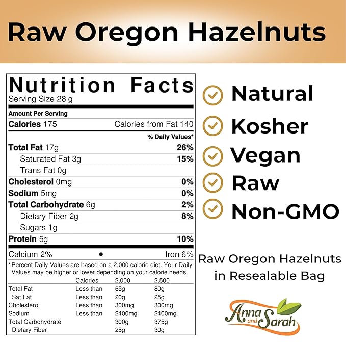 Raw Oregon Hazelnuts, Natural Raw Hazelnuts, Kosher Certified in Resealable Bag (8 Oz)