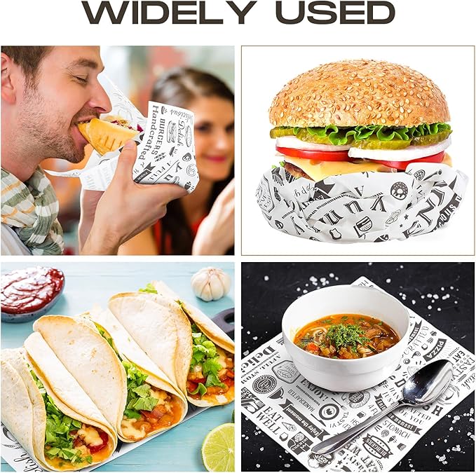 Outus 900 Pcs 10 x 10 Inch Deli Wax Paper Sheets Grease Resistant Tray Basket Liners Newsprint Paper Water and Grease Proof Sandwich Wrapping Square Hot Dog Wrappers for Food Baking (White)