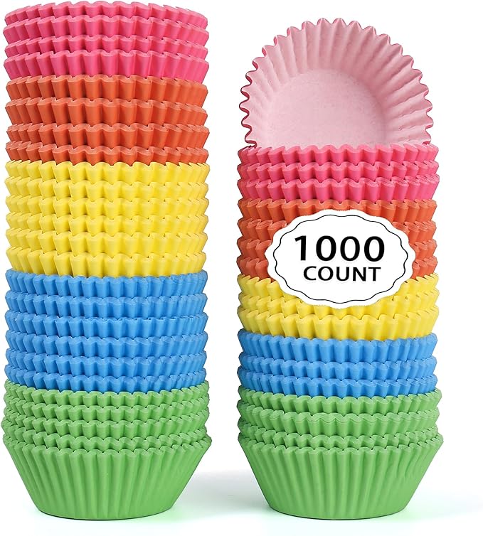 1000 Count White Paper Cupcake Liners, Standard Size 2 Inch, Unbleached Baking Cups for Muffins and Cupcakes (Rainbow, 2 Inch)