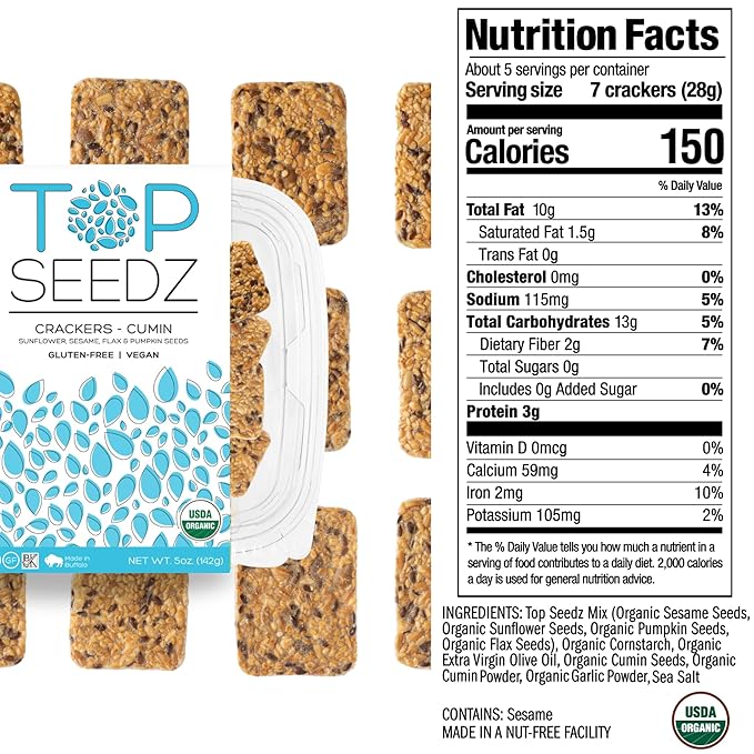 Top Seedz Deluxe Organic Gluten Free Vegan Seed Crackers and Roasted Seeds Bundle | 1 Pouch of Maple Magic Roasted Seeds | 5 Packs of Mixed Crackers