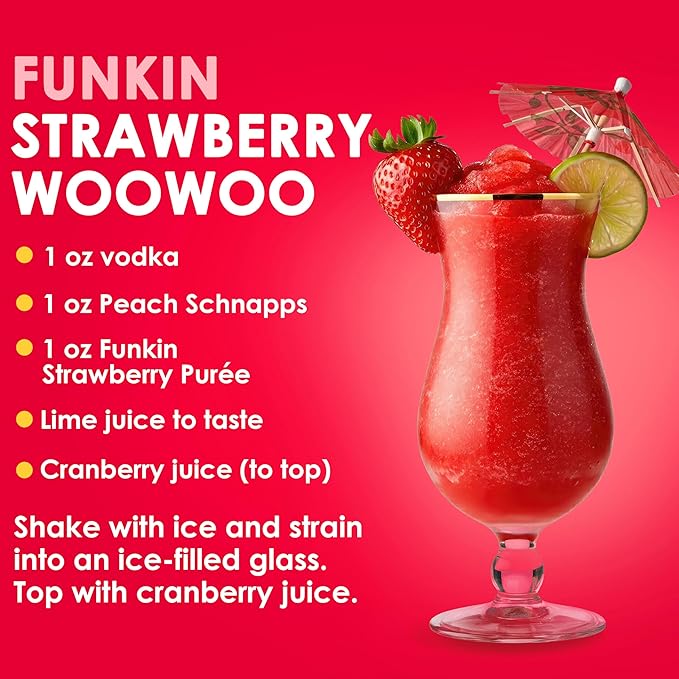 Funkin Fruit Puree | Real Fruit, Simple Ingredient, Natural Mixer for Cocktails, Drinks, Smoothies | Vegan, Non-GMO, Gluten-Free (2.2 lbs) (Strawberry)