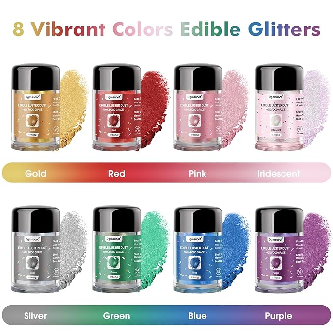8 Colors Edible Glitter Set, Edible Glitter for Drinks, Luster Dust Shimmer Powder for Cakes, Cocktails, Beverages, Strawberries, Cookies, Candies, Fondant, Decorations,Christmas (5g/Bottle)