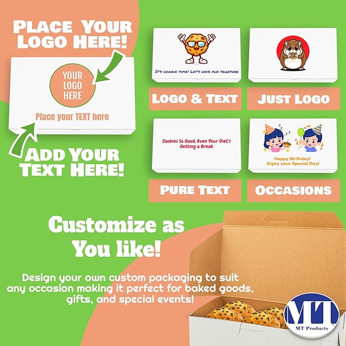 MT Products Custom Printed White Eclair Bakery Boxes - 6.25" x 3.75" x 2.2" Customizable Donut and Cupcake Boxes Printed (Pack of 5) - Made in USA
