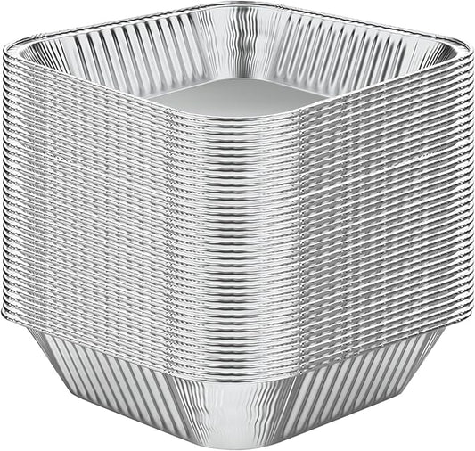 WANBAO 50 Pcs Disposable Aluminum Tin Foil Baking Pans Bakeware Square 8'' X 8'' X 2'' Inch Meal Prep for Catering, Baking Cakes, Breads, Brownies, Bread, Meatloaf, Lasagna