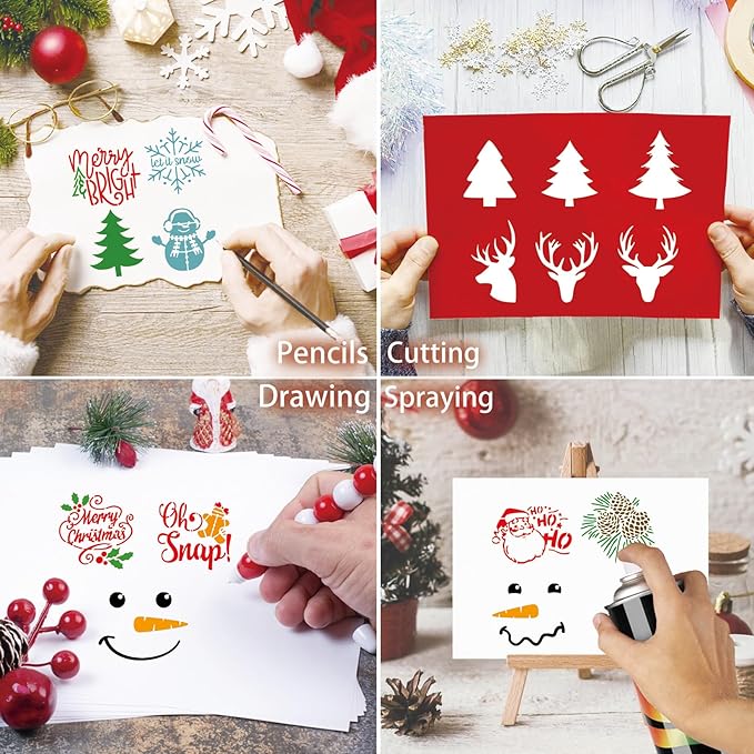 60pcs Christmas Stencils for Painting on Wood 3 Inch Small Nativity Ornament Reusable Holiday Xmas Drawing Stencil Templates for Wood DIY Crafts Card Paper Gift Home (Christmas one)