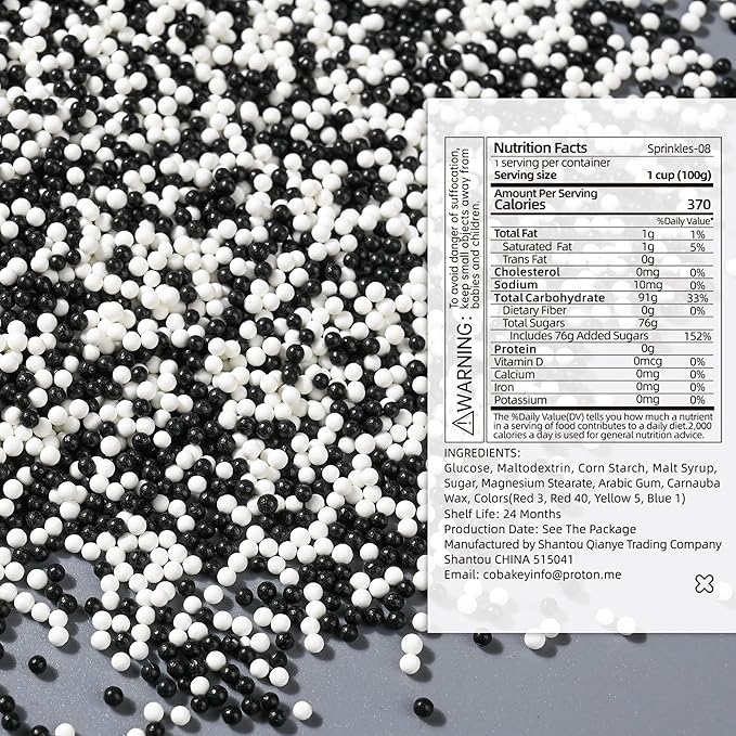 Nonpareils Sprinkles for Cake Decorating, White & Black Sprinkles Perfect for Cupcake Toppers Wedding Party Valentines Halloween Christmas Supplies 3.52 Ounce
