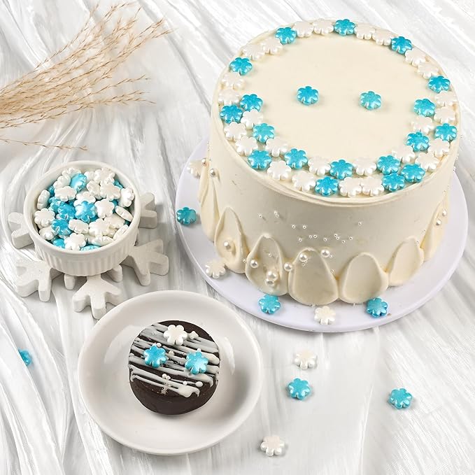 Winter Sprinkles for Cake Decorating, White & Blue Snowflake Candy Sprinkles Perfect for Cupcake Toppers Wedding Party Valentines Halloween Christmas Supplies 3.52 Ounce