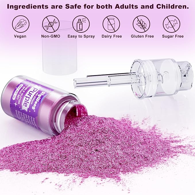 Edible Glitter Spray Set - 3 Color 100% Edible Glitter for Cakes, Cupcakes, Cake Pops, Drinks, Chocolate, Strawberries, Christmas Cookies, Food Grade Coloring Glitter, Blue, Purple, Green (5g/Bottle)