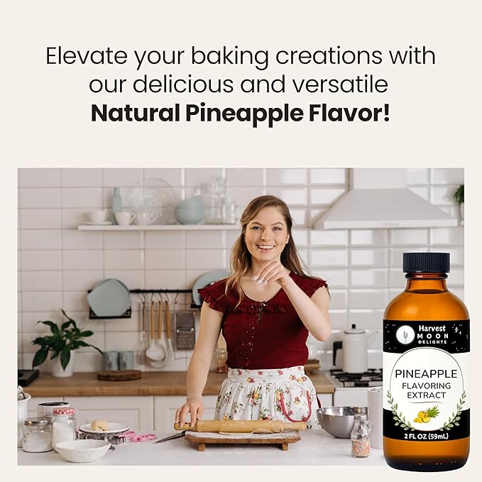 Natural Pineapple Extract for Baking, Ice Cream, Drinks, and Candy - 2 oz - Water-Soluble - By Harvest Moon Delights - Pineapple Flavoring, Flavor