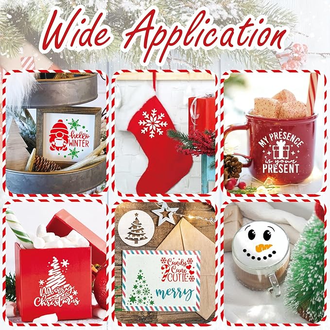 60pcs Christmas Stencils for Painting on Wood 3 Inch Small Nativity Ornament Reusable Holiday Xmas Drawing Stencil Templates for Wood DIY Crafts Card Paper Gift Home (Winter)