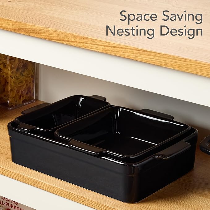 Best Choice Products Set of 3 Large Serving Trays, Party Platters and Ceramic Non-Stick Bakeware For Appetizers, Charcuterie, Snack, Dessert, Casserole, Sour Dough Bread Loaf - Black Licorice