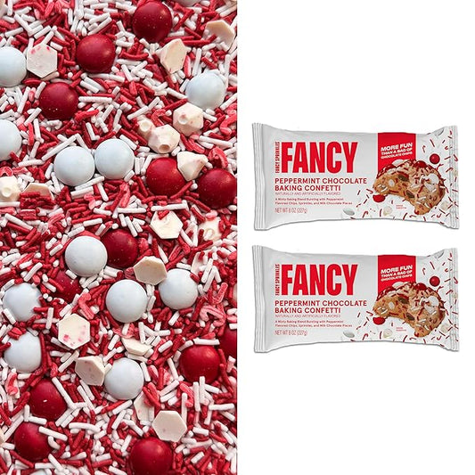 Fancy Sprinkles Limited Edition Holiday Peppermint Chocolate Baking Confetti Sprinkles and Chocolate Pieces, Peppermint Flavored Chips, Sprinkles and Milk Chocate Pieces 8 oz Bag (2 Pack)