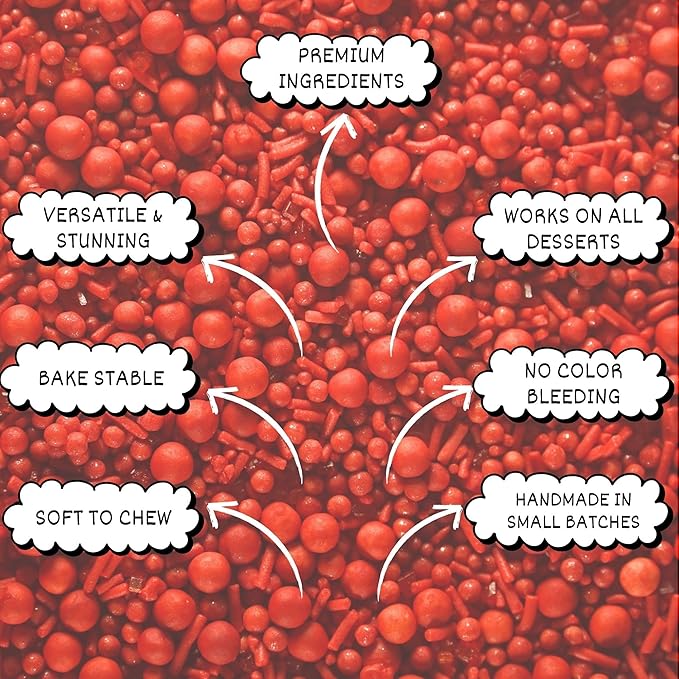 Confect Ruby Red Edible Sprinkles –Asssorted jimmis, Dragees, Sparkling Sugar, Pearls| Decorative Toppings for Cake, Cupcake & Cookie Decorating – Vegan, Gluten-Free, Nut-Free, Soy-Free, Dairy-Free, Palm Oil-Free – 4.2 Oz